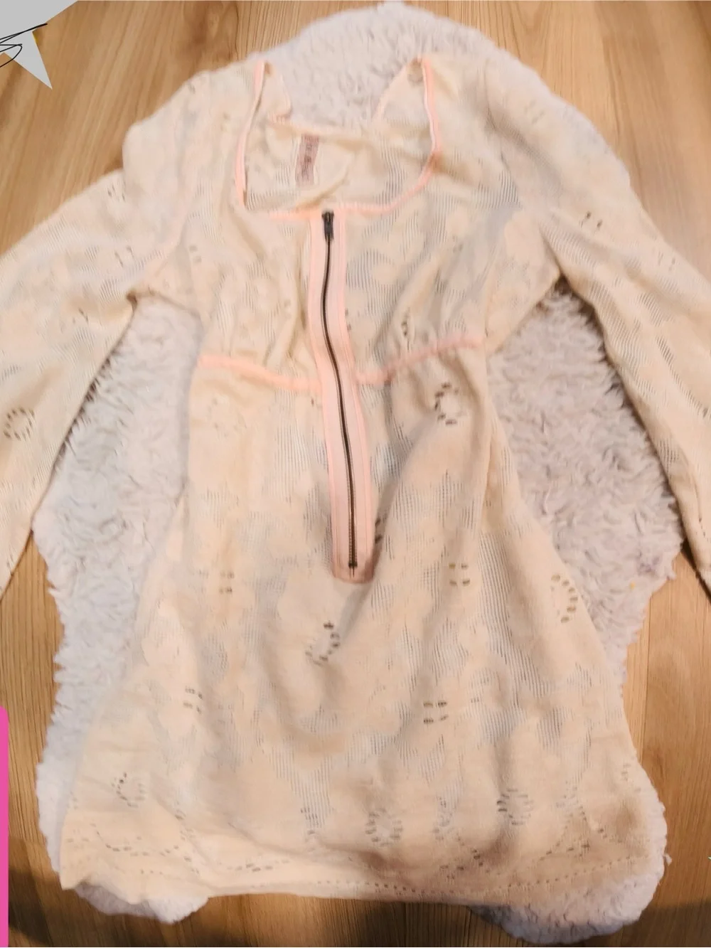 Free People Cream Lace Mini Dress with Pink Trim